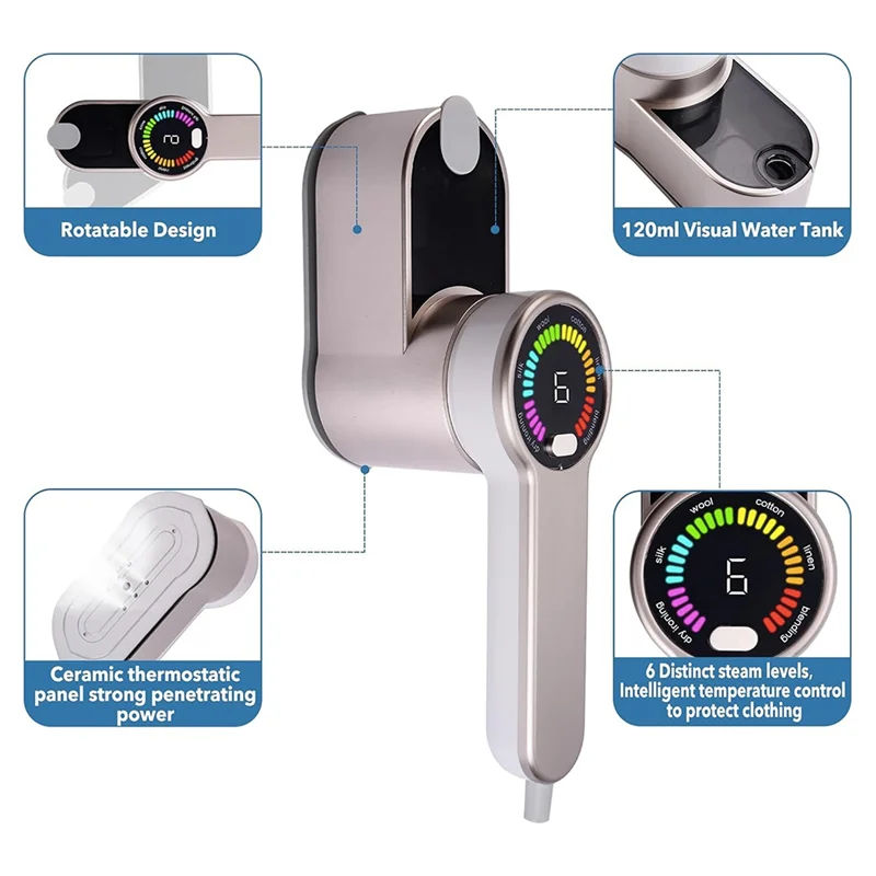 AY03-مكواة سفر صغيرة مع وظيفة البخار، 6 أوضاع للكي الذكية، مكواة بخار للملابس المحمولة، مكواة صغيرة محمولة بمقبس الاتحاد الأوروبي