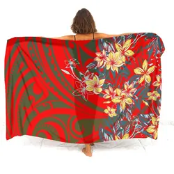 Frances Hibiscus Flower Print Custom Tribal Ethnic Style Custom Sarong Beach Pool Party Sexy Bikini With Coat Windbreak Cape