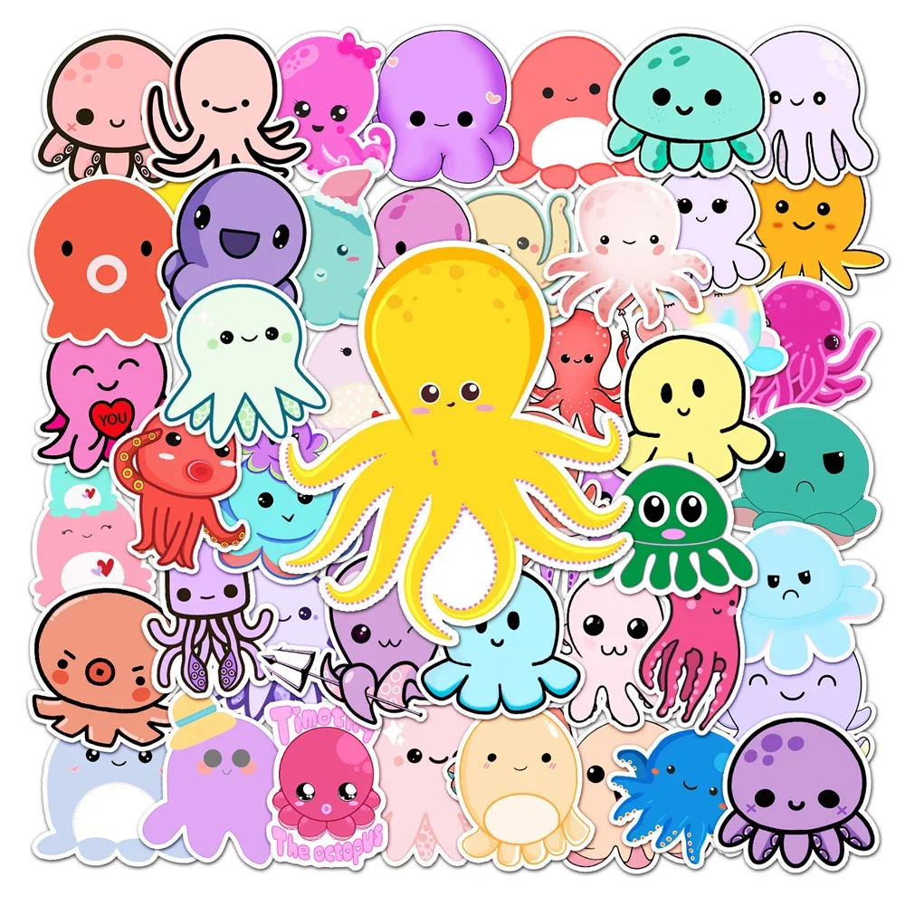 10/30/50PCS Cartoon Octopus Cute Animal Graffiti Waterproof Sticker Creative Personality Decal Refrigerator Skateboard Wholesale