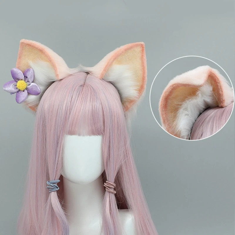 Cosplay Accessories Lina Belle Fox Pink Headpiece Tail Animal Plush Fox Ear Headpiece Fur Set Animal Ears Costume Props