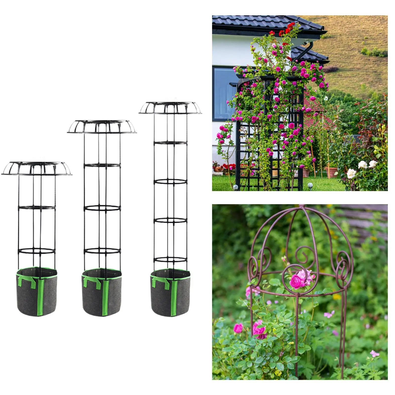 Garden Trellis Metal Plant Trellis,Decorative, with Planting Bag, Plant Support Trellis Tomato Cage for Climbing Plants Vines