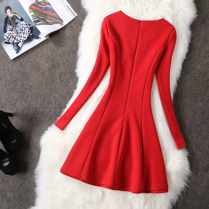 Nieuwe Elegant Slim Party Dress 2021 Vrouwen Winter Herfst Vintage Rood Zwart Sexy Bodycon Jurk Vestidos Lange Mouwen Mini Jurk