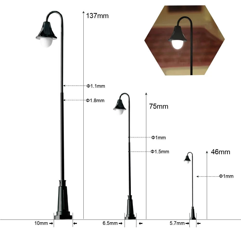 2PCS Miniature Street Lamp Model 12V LED Light For DIY Architecture Building Kits Railway Train Garden Scene Layout Material