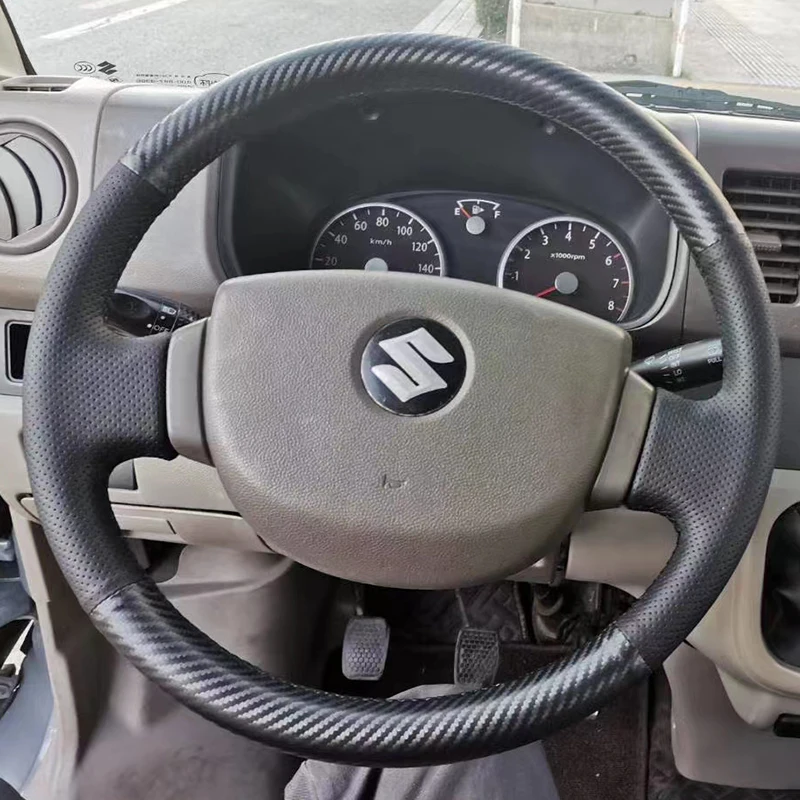 

For Suzuki Landy Stitch Black Leather DIY Hand Sewn Steering Wheel Cover Interior Handle Cover