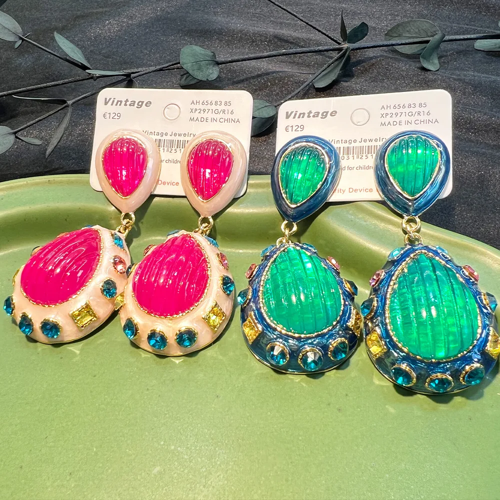 

DIY accessories Western antique 925 silver needle vintage enamel color water drop glazed earrings copper gold plated diamond pre