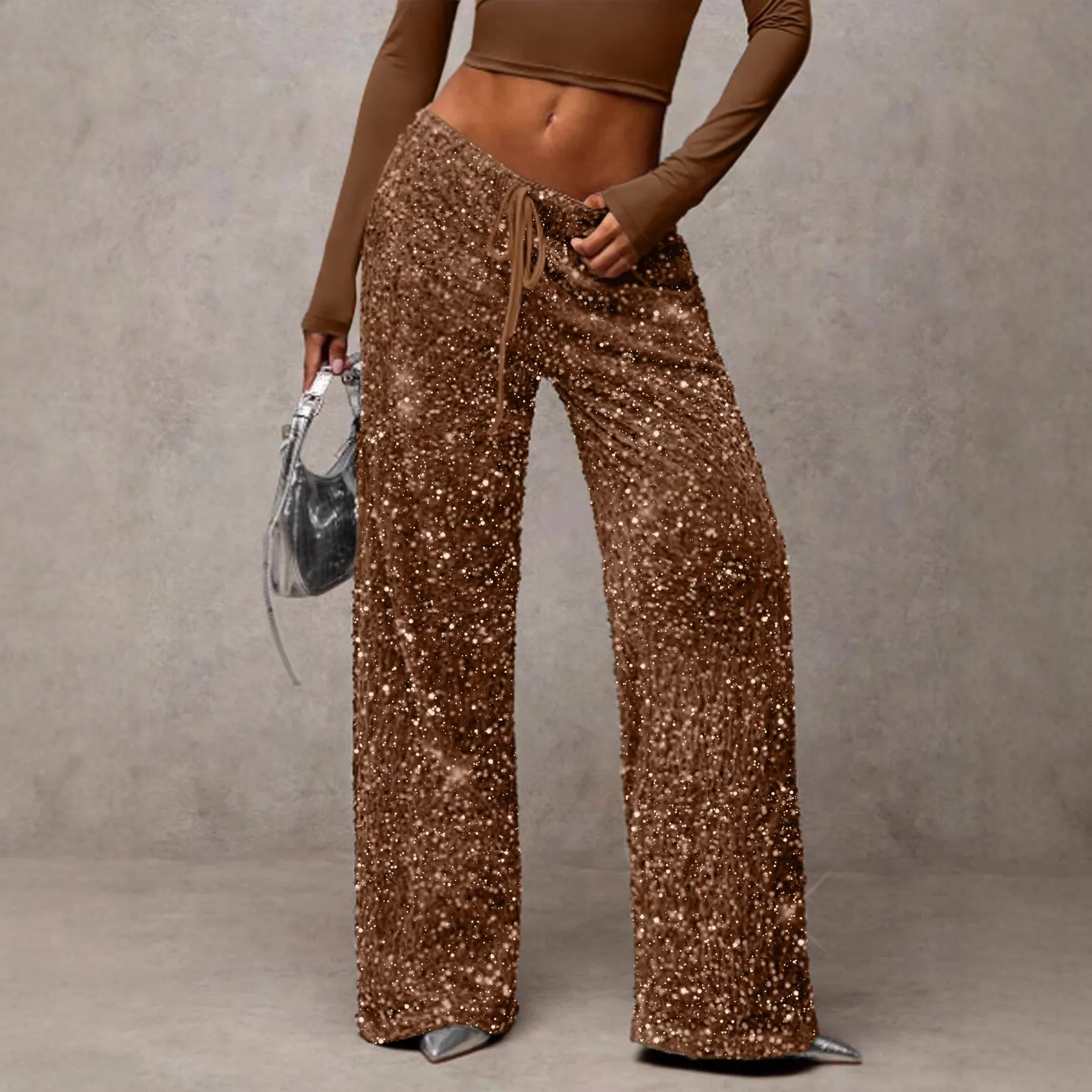 Low Rise Straight Leg Pants Loose Fit Graceful Elegant Women Pants with Full Length Regular Thickness Mid Stretch Autumn