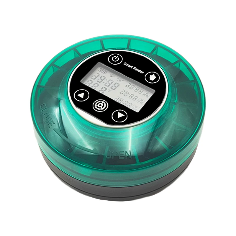 Round Rechargeable Lithium Automatic Timing Fish Feeder, Smart LCD Dispenser for Fish Tank Aquarium