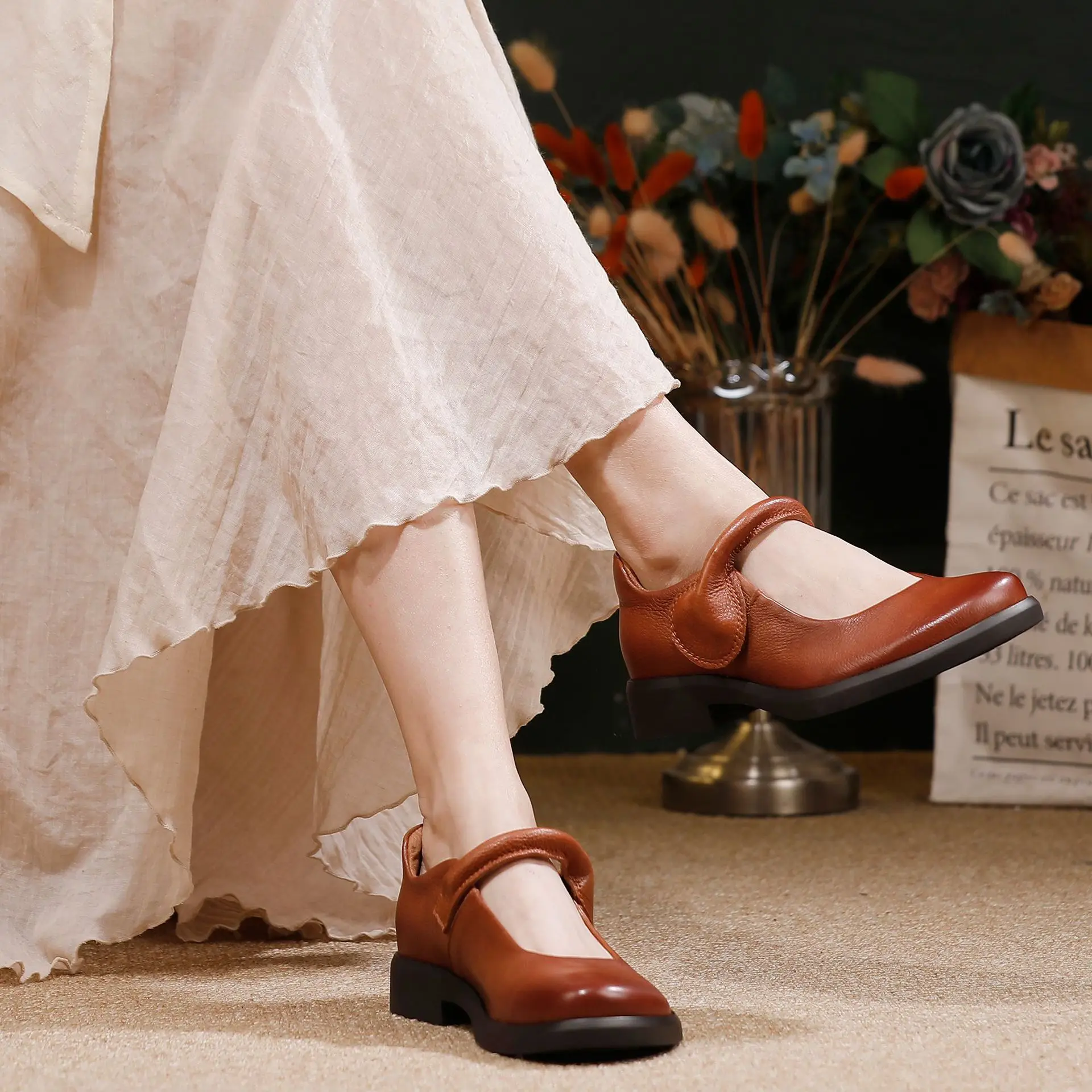 

GKTINOO Retro Genuine Leather Women's Shoes Spring/summer 2026 New Soft Soled Comfortable All Season Mid Heel Pumps