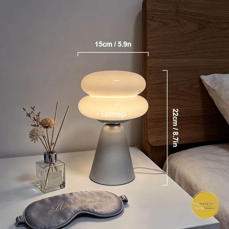 Murano Glass Duo Fortune Stack Table Lamp Matte Light Grey Conical Base 3 Tone Soft Light Log Bedroom Nightstand Decor Lamp