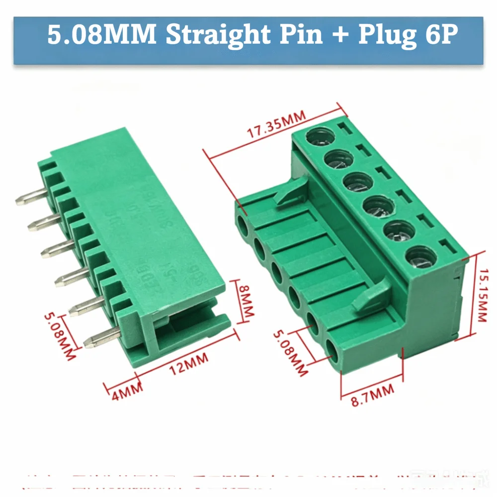 10Sets 2EDG-5.08mm PCB Terminal Block Vertical Plug Right Angle Plug-In Terminal Block 2-6P Straight Style