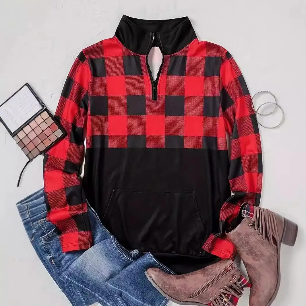 

Женская толстовка в клетку на молнии, длинная изогнутая толстовка больших размеров из полиэстера, повседневная уличная одежда в полоску с узором