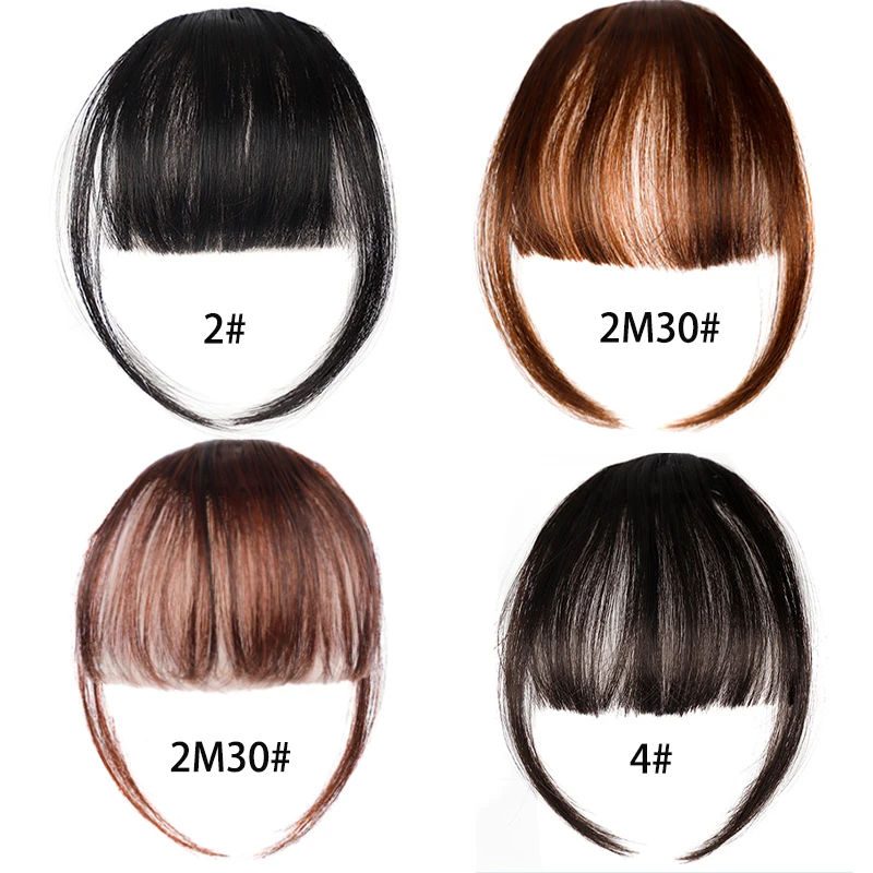 Flequillo sintético corto y lacio con clip, flequillo de aire negro, extensión para mujer, postizo 2