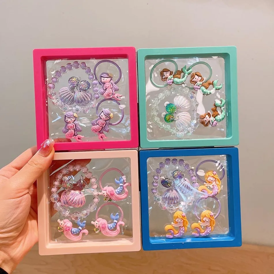 القمامة بنات حورية البحر مجوهرات الأميرة فستان مطرز سوار لطيف الطفل قرط كبس نحيل الحبل هدية صندوق الأطفال الملحقات ZX07 #2