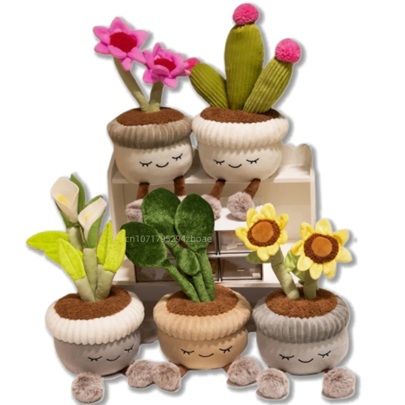 30cm High Quality Potted Sunflower Plush Doll Cartoon Pink Flower Cactus Calla Lily Plush Plant Home Decor Gift For Kids
