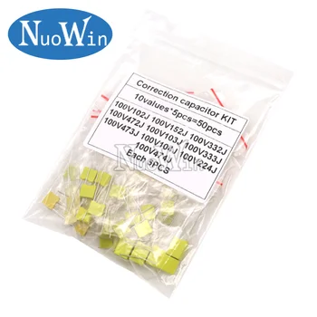50 adet/grup Düzeltme Kondansatör Kiti 10 değer Her biri 5 adet 100 V 102J 152J 332J 472J 103J 333J 473J 104J 224J 474J