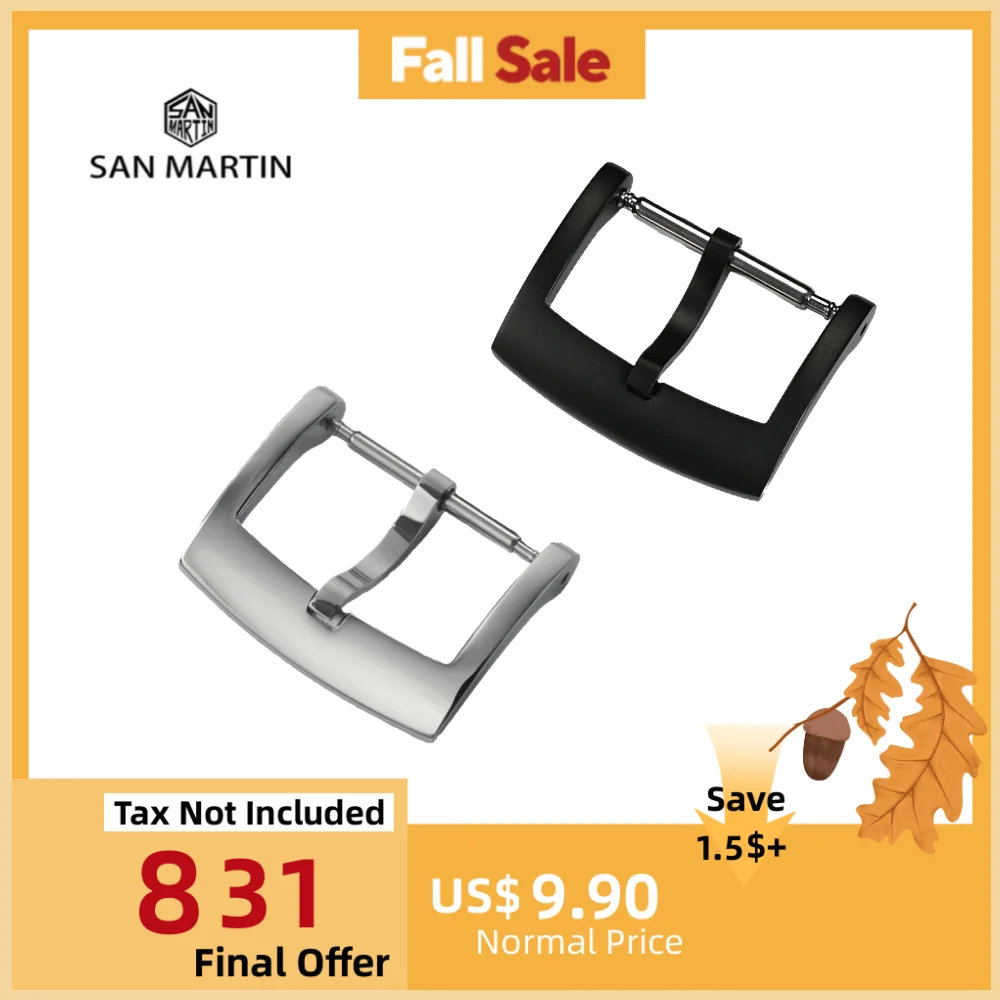

San Martin Watch Band Buckle 18mm Men Watchband Strap Silver Bronze 316L Stainless Steel Clasp Accessories For 62MAS 007 Watch