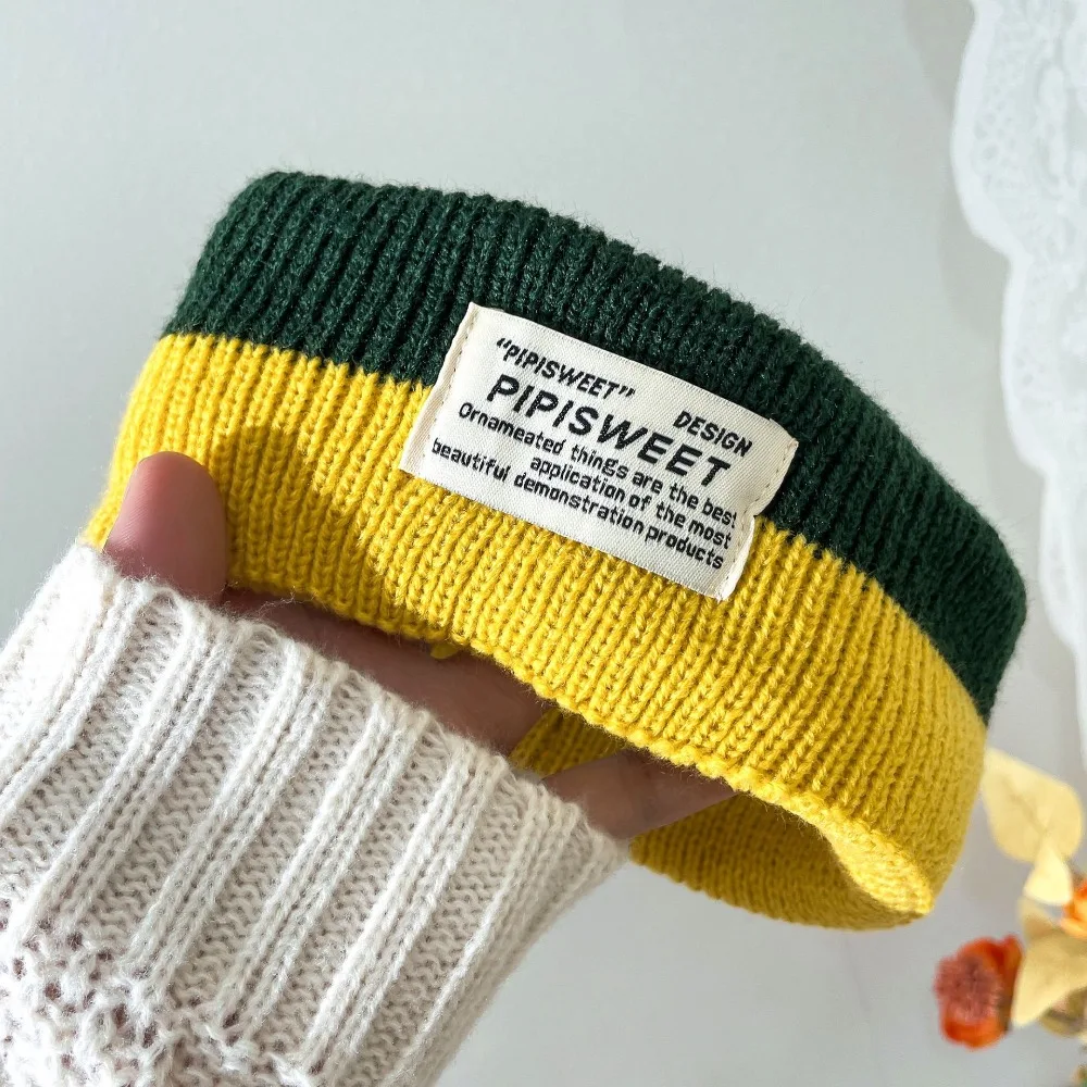 عصابة رأس محبوكة قابلة للتمدد ناعمة واسعة للتمرين، عصابة رأس من غزل الصوف بألوان متباينة للأولاد