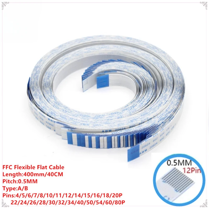 FPC FFC 400mm AWM 20624 80C 60V VW-1 Flexible Flat Cable A/B Type Ribbon Wire 4P/6/8/10/12/14/16/20/22/26/30/40/50/60/80Pin 40CM