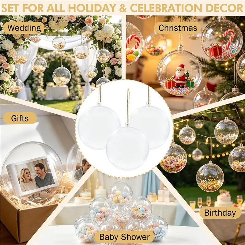 ABDJ-DIY Christmas Decoration 30 Pieces Clear Fillable Plastic Ornament Balls 60Mm Spheres Holiday