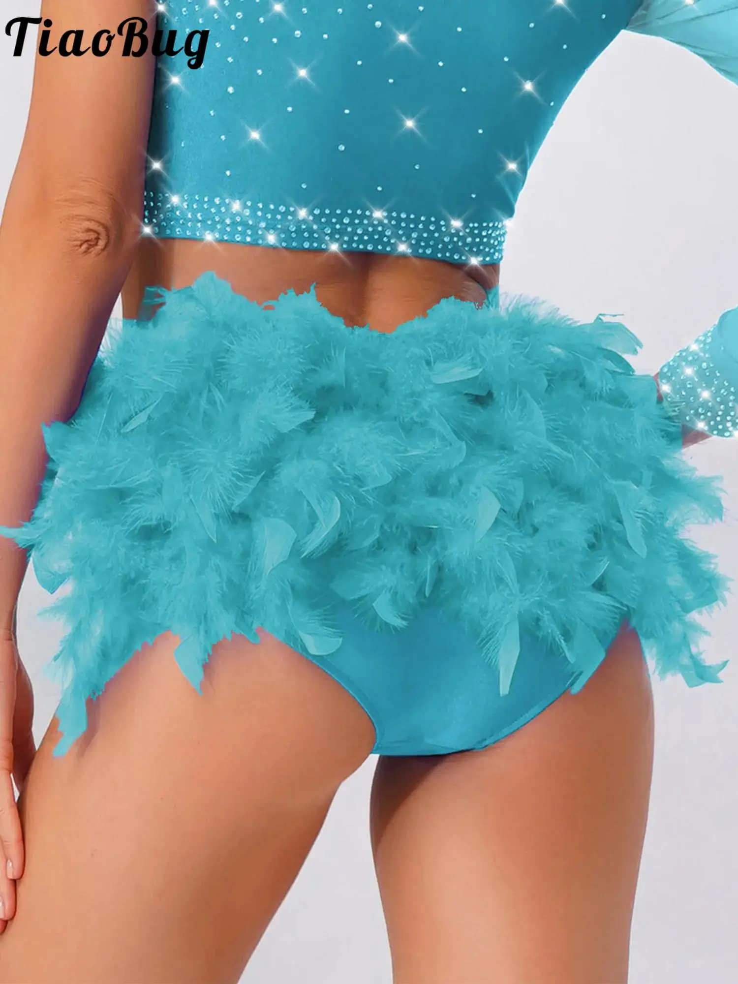 

Women Jazz Dance Briefs Shorts Rhinestones Back Feather Briefs Shorts Dance Stage Costume for Gymnastic Belly Ballet Dancewear