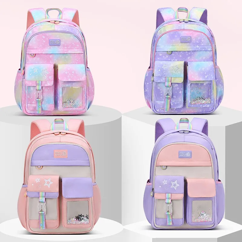 

Primary Students Schoolbag Gradient Cute Girl Backpack Large Capacity Lightweight Breathable Book Bags Waterproof Kids Backpacks