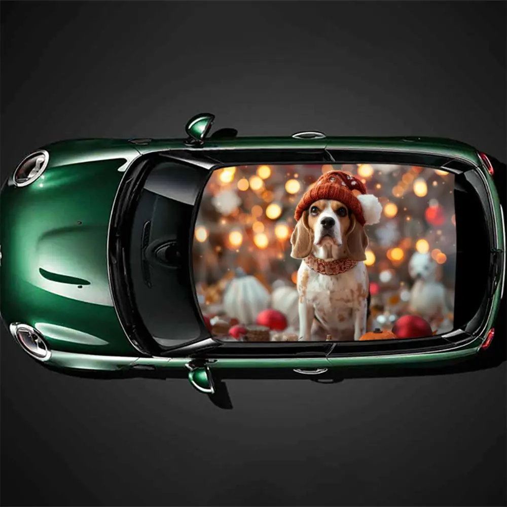

Christmas Snowflake Dog Print Car Roof Sticker Wrap Racing SUV Auto Accessories Packaging PVC Car Hood Graphic Decal Decoration