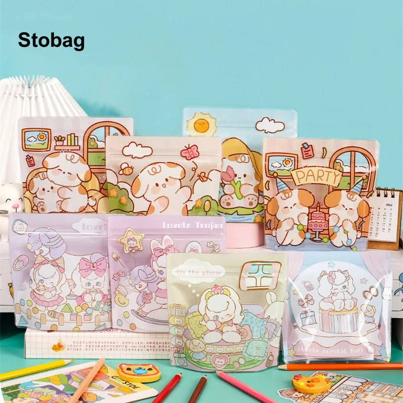 

StoBag 50/100pcs Candy Snack Ziplock Bags Packaging Cute Small Kids Cartoon Plastic Sealed Food Cookies Storage Reusable Pouches