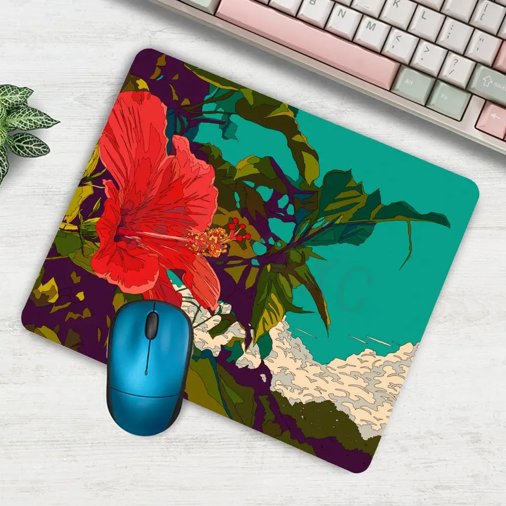 

HYBXAXC Small Mouse Pad Rubber Non-slip For Office Gaming Tropical Hibiscus Retro Art Desk Mat