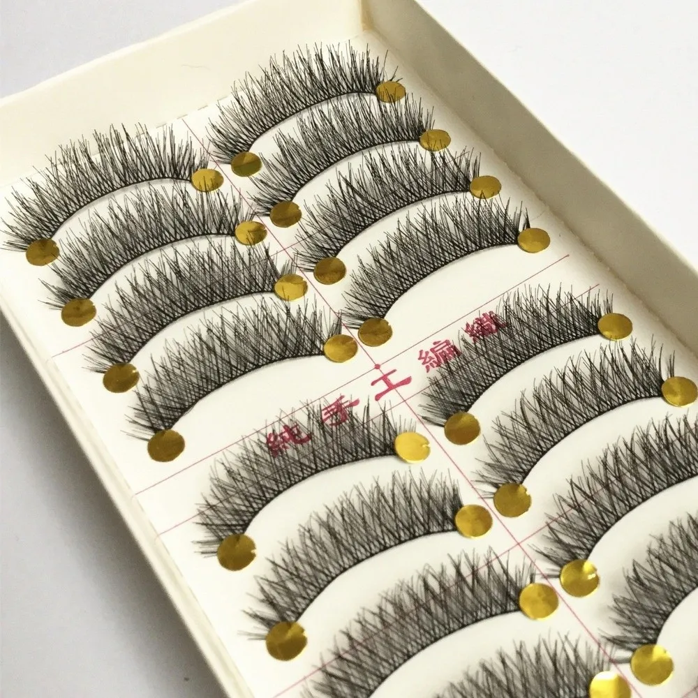

10 Pairs/Box Black Natural Handcrafted False Eyelashes Curvature C Easy To Wear DIY Lashes Extension Eye Makeup Lightweight