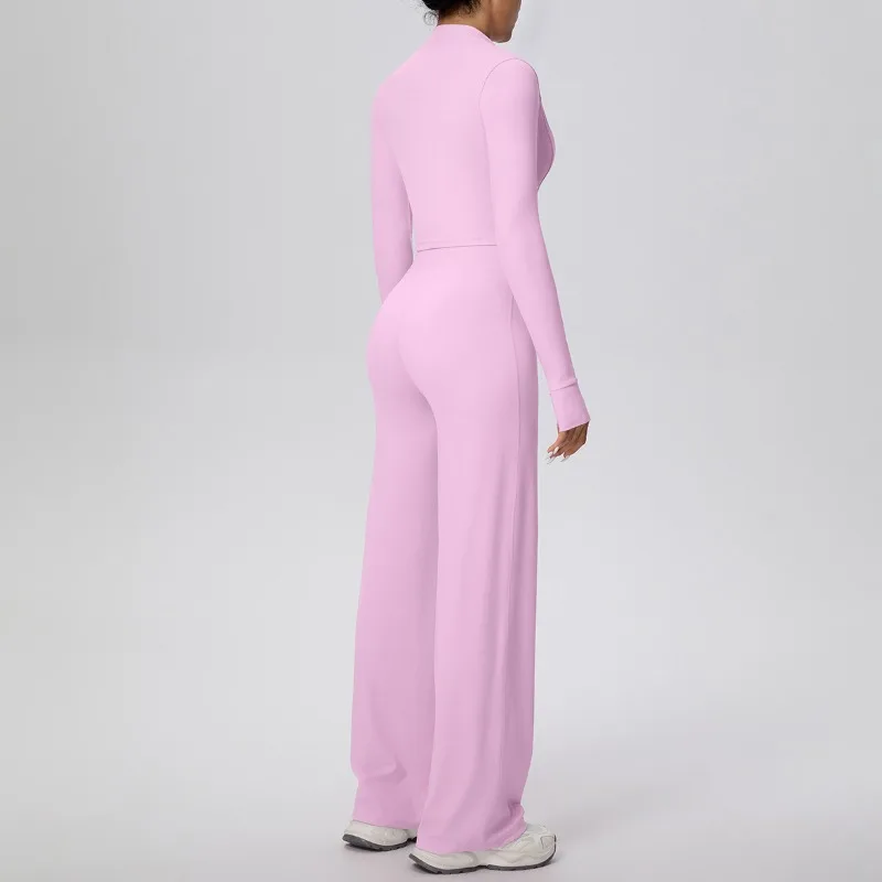 

Женский спортивный комплект для йоги, состоящий из двух предметов, мягкая быстросохнущая тканевая куртка на молнии с высокой талией, узкие брюки для бега в тренажерном зале на открытом воздухе