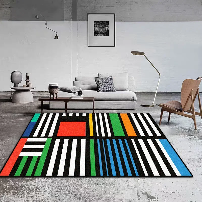 

Modern Striped Geometric Area Rug for Living Room under Sofa Coffee Table Non-Slip Floor Mat
