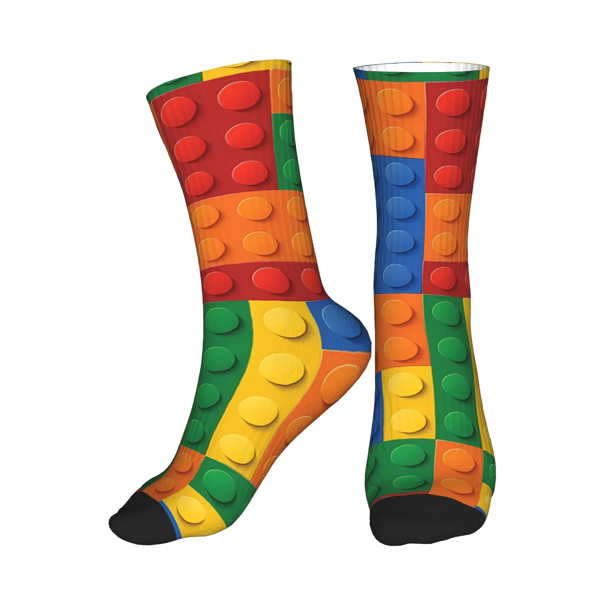 Vibrant Primary Color Building Blocks Print Socks Spring Stockings Fashion Men Quality Socks Custom Outdoor Sports Anti Socks