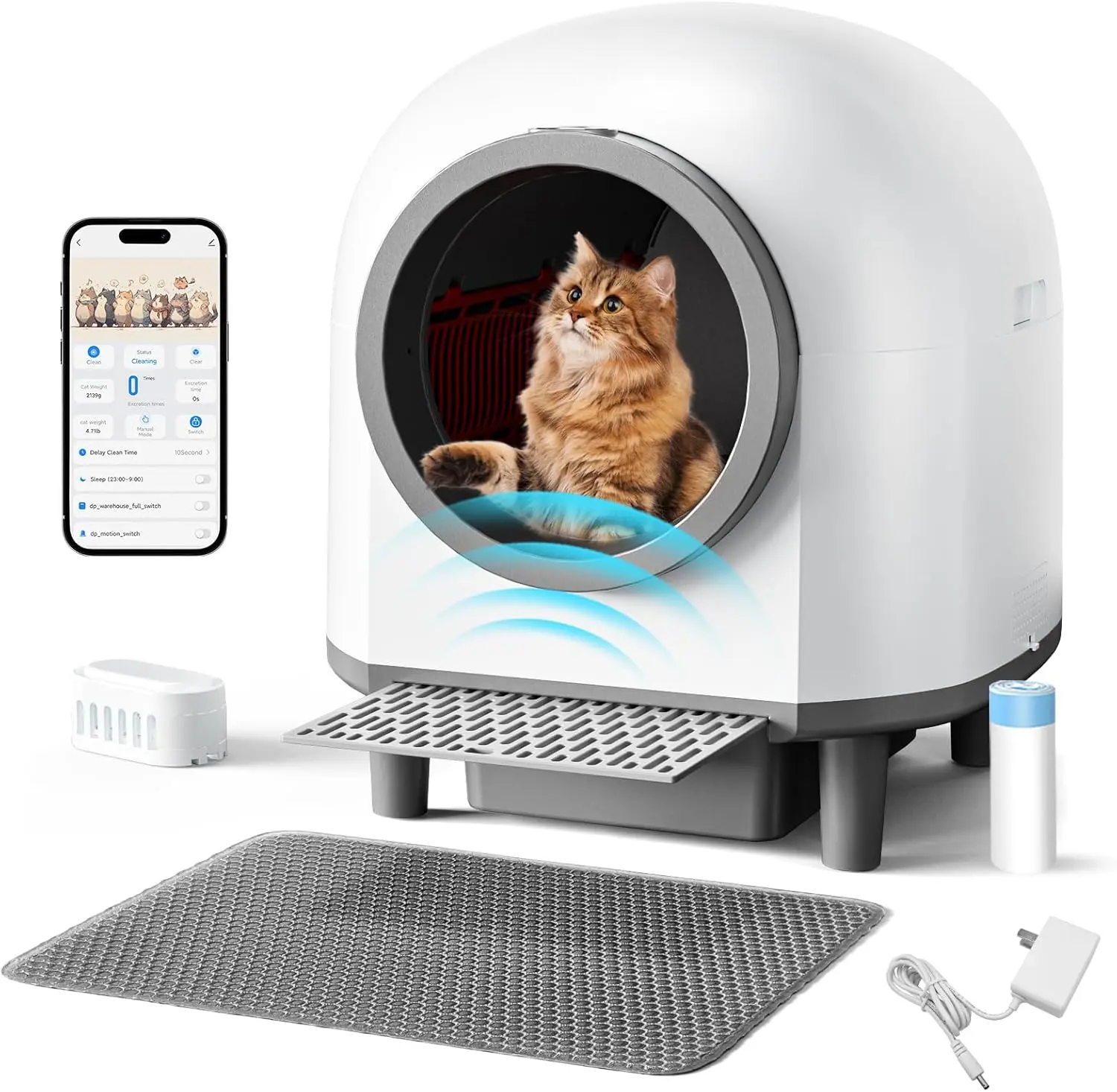 

Smart Automatic Self Cleaning Cat Litter Box For Multiple Cats 90L Large Capacity App Control Health Monitoring Integrated Safet