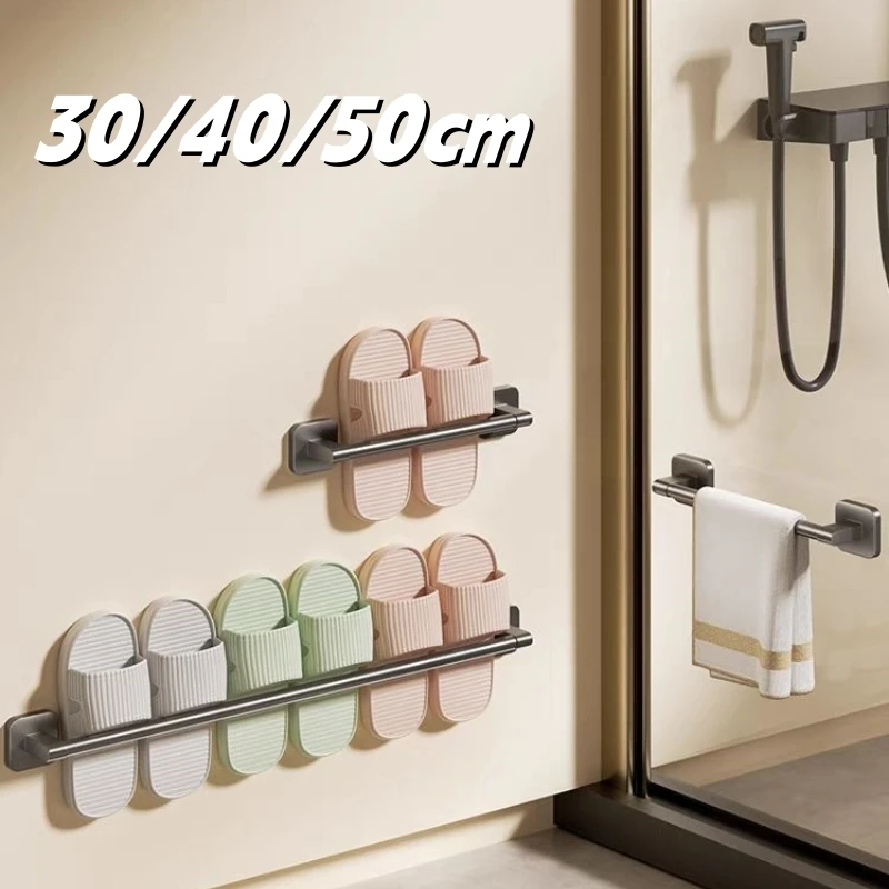 Bathroom Towel Rack Stainless Steel Towel Rack Slipper Rack Hole-Free Towel Bar Bathroom Shelf Organizer Kitchen Storage Racks