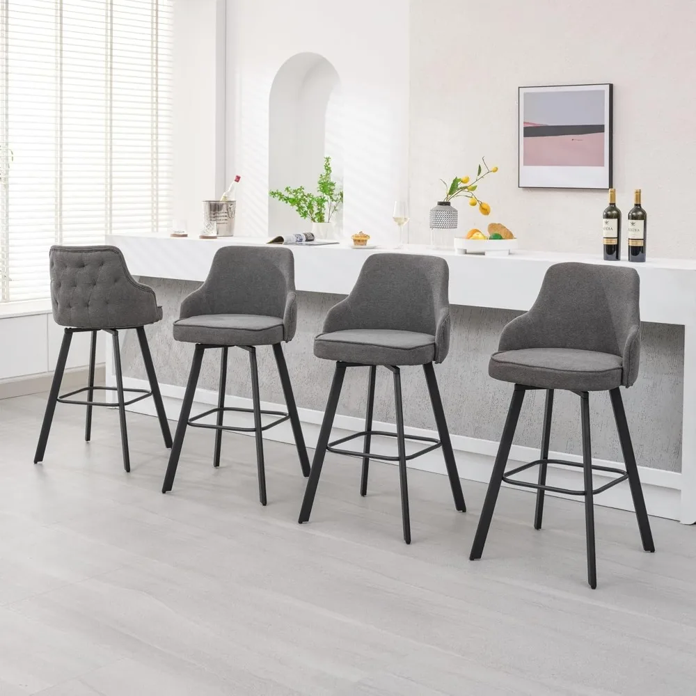 4er-Set 30 drehbare Barhocker mit hoher Rückenlehne, mit Leinen gepolsterte Kücheninsel-Sitze