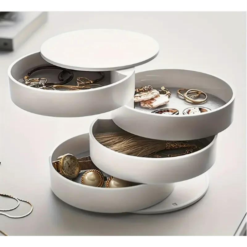 

1pc Rotating Multi-Tier Desktop Organizer - for Hair Accessories, Jewelry, And a Vanity Box with a Cover - Dust-Resistant Jewelr