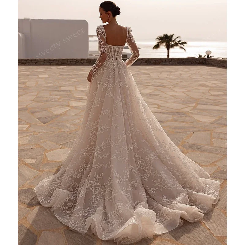

Vintage Wedding Dress Organza With Embroidery A-Line Floor Length Ball Gown V-Neck Full Sleeve Customized Bride Vestido De Novia