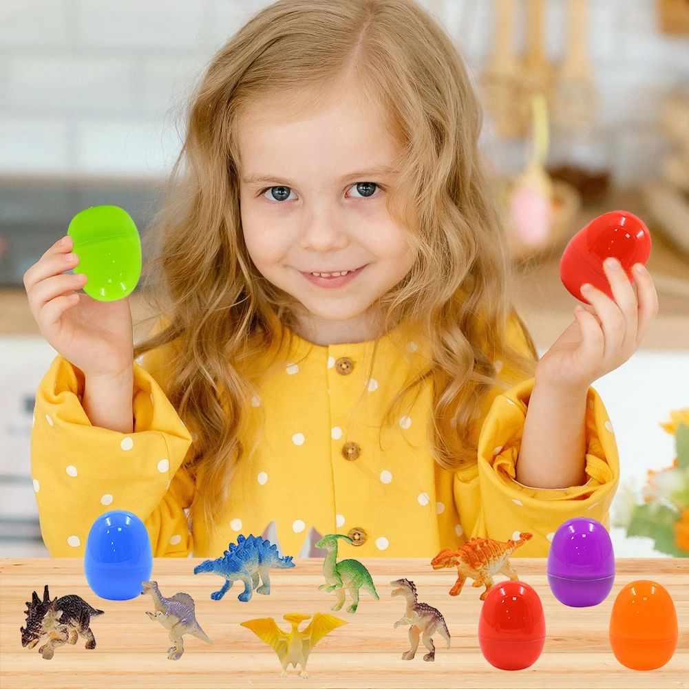 Confezione da 12 uova di Pasqua prefillate con giocattoli di dinosauro Cestino di Pasqua Stuffers Uova di Pasqua a sorpresa per bambini Gioco di caccia alle uova di Pasqua