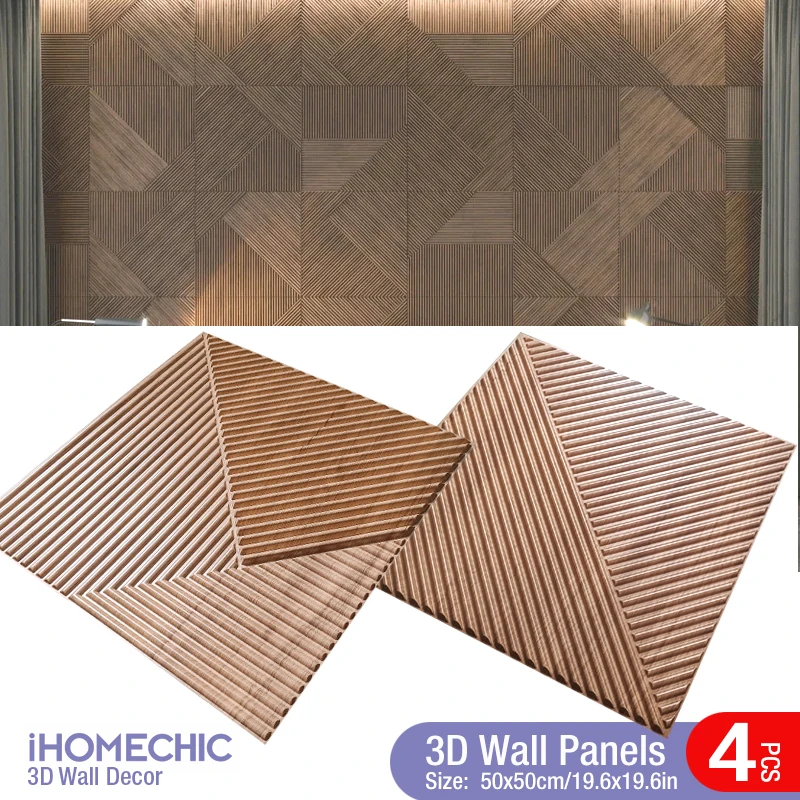 4pcs 50cm Wood grain 3D Stereo Wall Panel Diamond Not self-adhesive tile wall sticker waterproof living room Bathroom wall paper