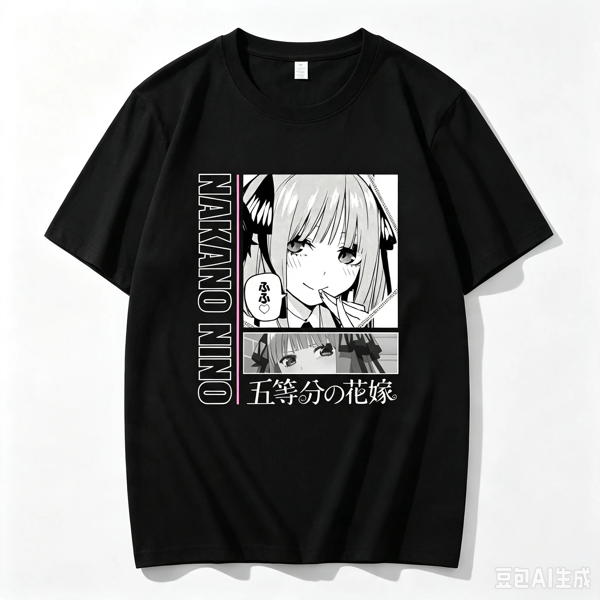 Unisex Casual Crew Neck Short Sleeve T‑shirt Printed with Nakano Nino Manga Panel Text The Quintessential Quintuplets T-Shirt