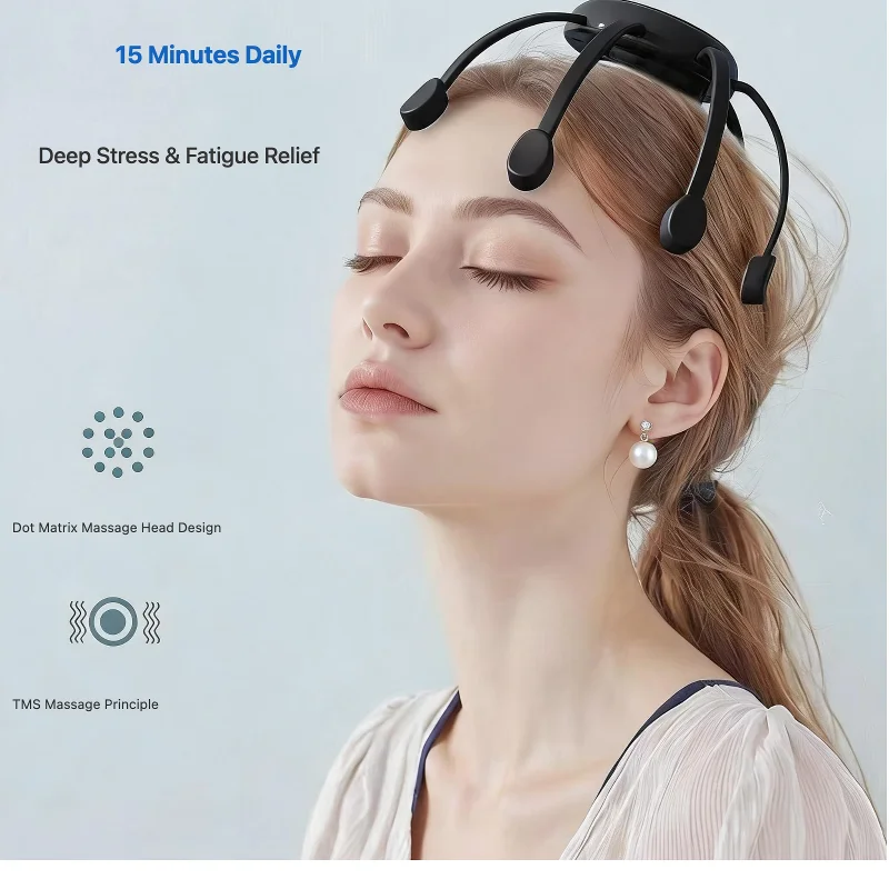 Octopus Head Massager 8-Head Dot Matrix Kneading 5 Modes Multiple Gears TMS Deep Relaxation Insomnia Relief Lightweight Portable