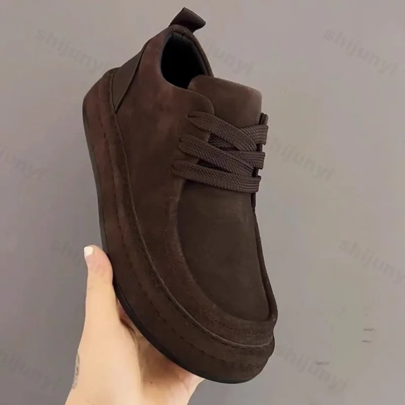 

Мужская замшевая кожаная обувь, осень-весна 2021, деловая нескользящая обувь на толстой подошве, модная повседневная обувь в британском стиле, модные лоферы