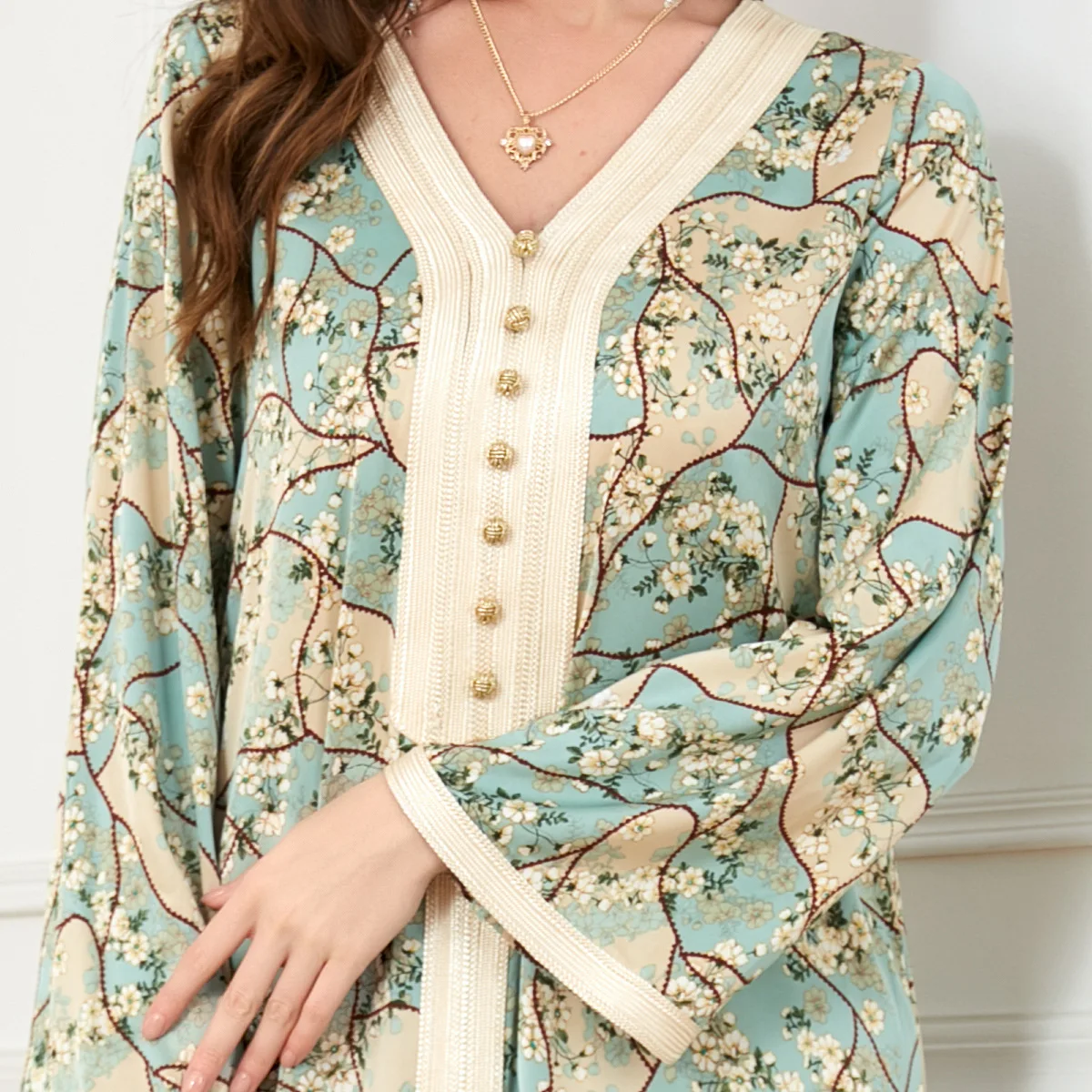 Imagem -04 - Abaya Muçulmano Feminino Floral Marrocos Vestido de Festa Manga Longa Abayas Casual Oversized Vestidos Largo Robe Marroquino Caftan Ramadan