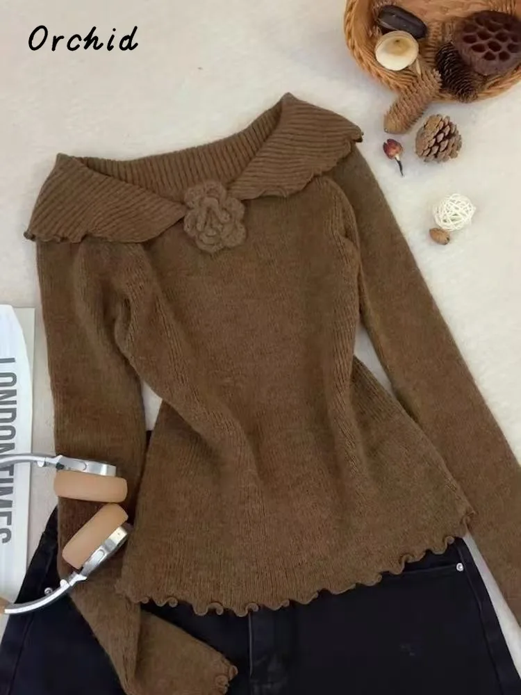 

Women's Casual Knitting Long Sleeve Pure Pullovers 2025 Winter Fashion Vintage Round Neck Female Solid Color Sweater Top