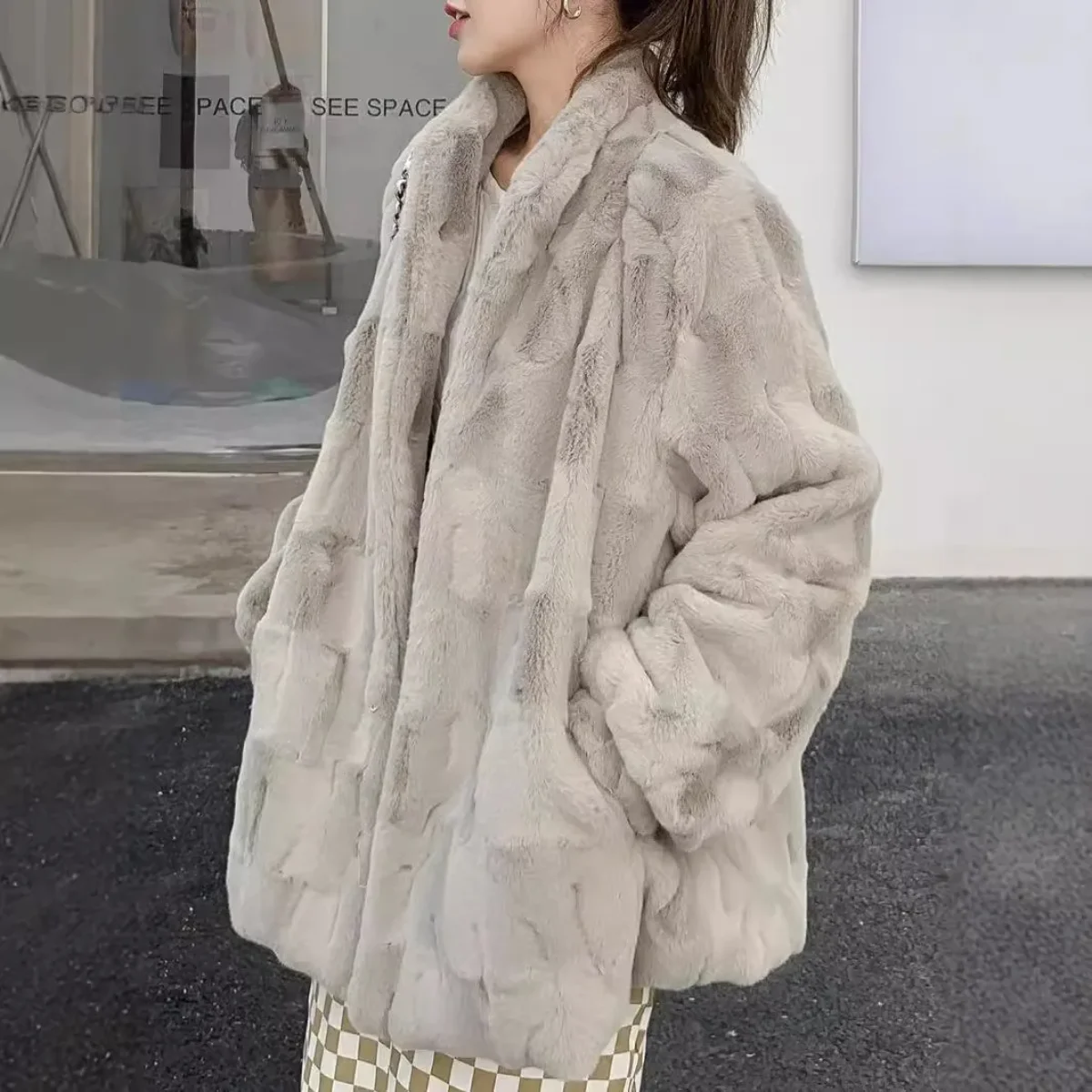 

New Autumn Winter Mid Length Coat Women Faux Fur Coats Jackets Stand Collar Thick Warm Y2k Streetwear Jacket Work Casual 2025