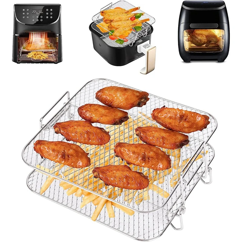 Air Fryer Rack for Cosori 5.5L Air Fryer, 2 Tier Air Fryer Grill/Shelf/Dehydrator Rack Square ,Air Fryer Accessories