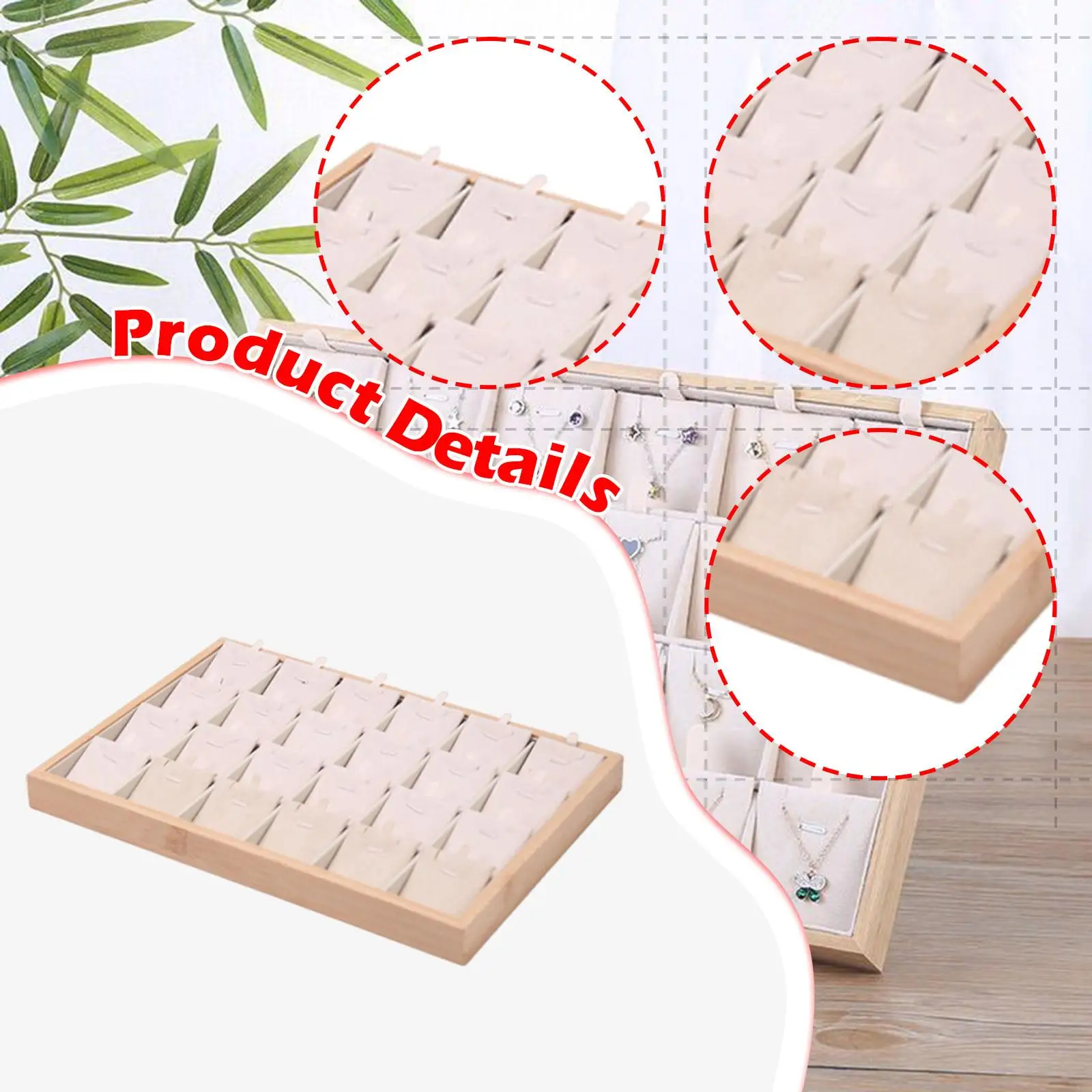 

Bamboo Jewelry Tray with 24-slot Organizer Box Velvet Earring Necklace Holder Storage for Jewelry Counter Home or Store