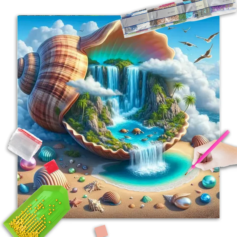 

GATYZTORY Full Square Round Diamond Painting Conch Diamond Mosaic Waterfall DIY Shell Embroidery Abstract Landscape Home Decor