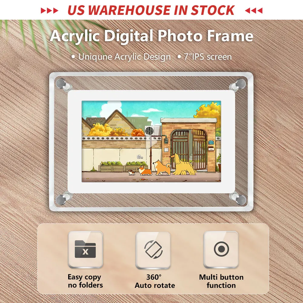 7 Inch IPS LCD Screen 4GB Memory Digital Photo Frame Acrylic Video Player with Battery Design