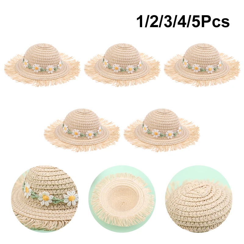 1/2/3/4/5Pcs Dollhouse Handmade Flower Hat Sun Cap For 1/6 Doll Accessories Doll Cute Hat With Bow Decoration Doll Hat Toy Gift